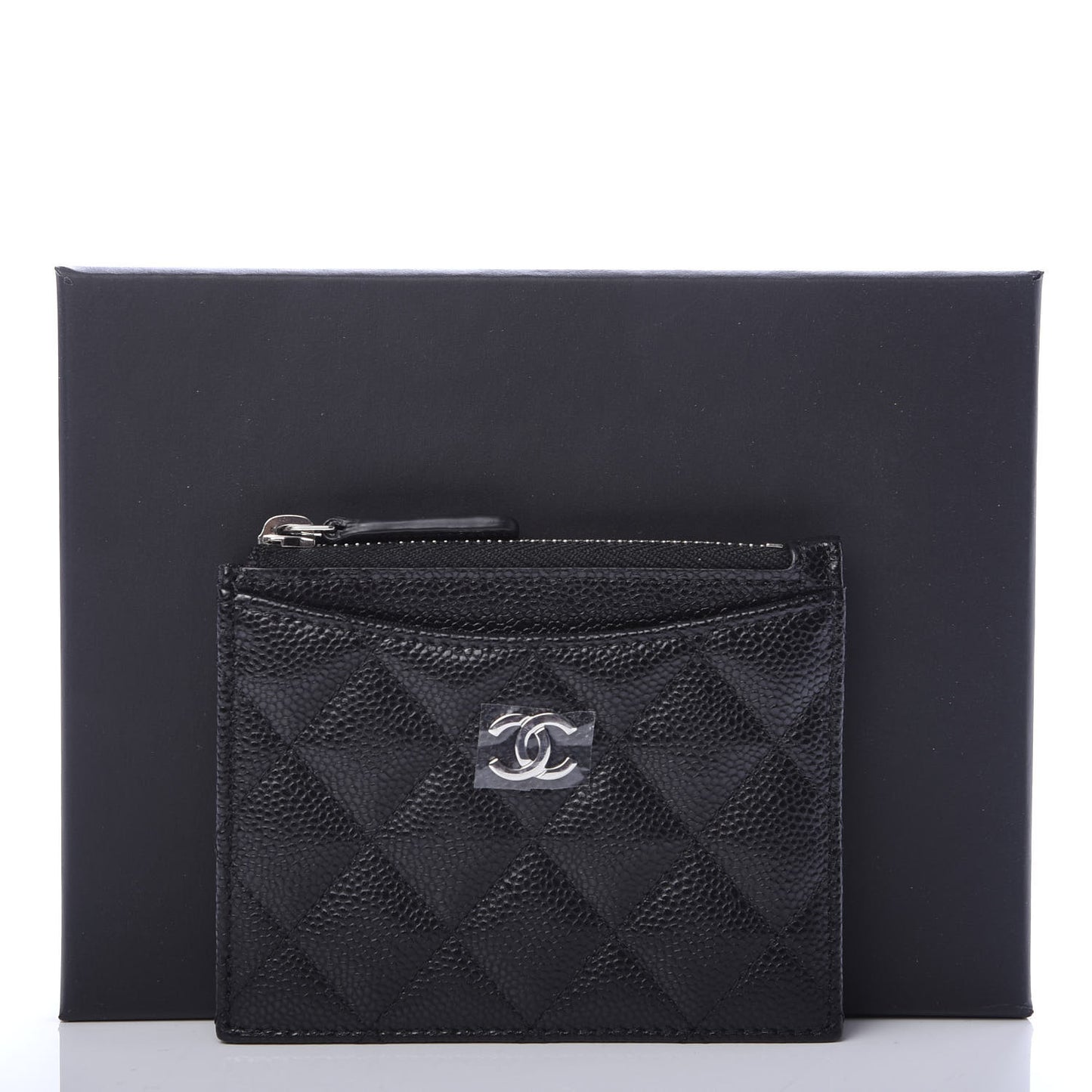 Caviar Quilted CC Zip Card Holder Black