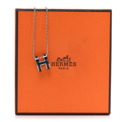 Hermes Lacquered Palladium Pop H Pendant Necklace Bleu Abysse 8 of 8