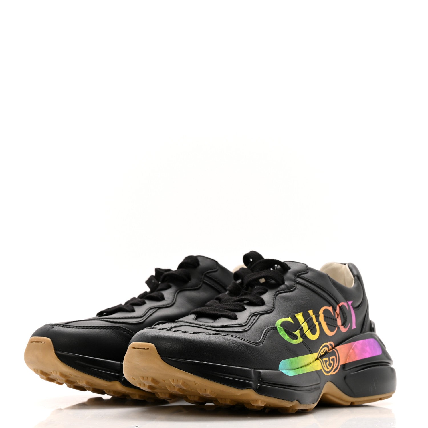 Gucci Calfskin Iridescent Logo Womens Rhyton Sneakers 37 Black 4 of 13