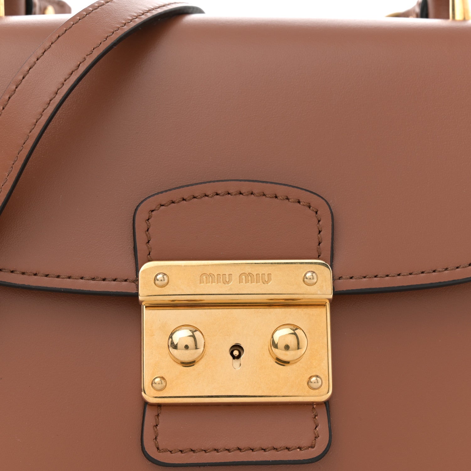 Miu Miu City Calf Lock Shoulder Bag Cognac 7 of 10
