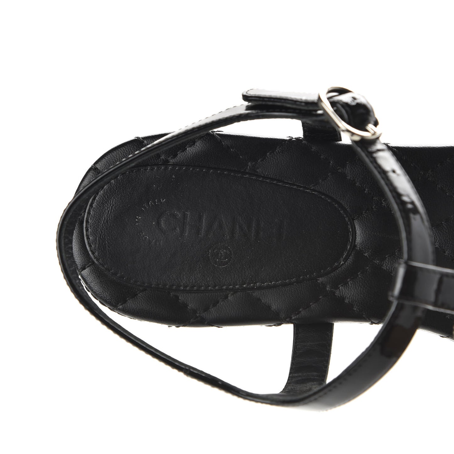 Patent Calfskin CC Chain Thong Sandals 35.5 Black