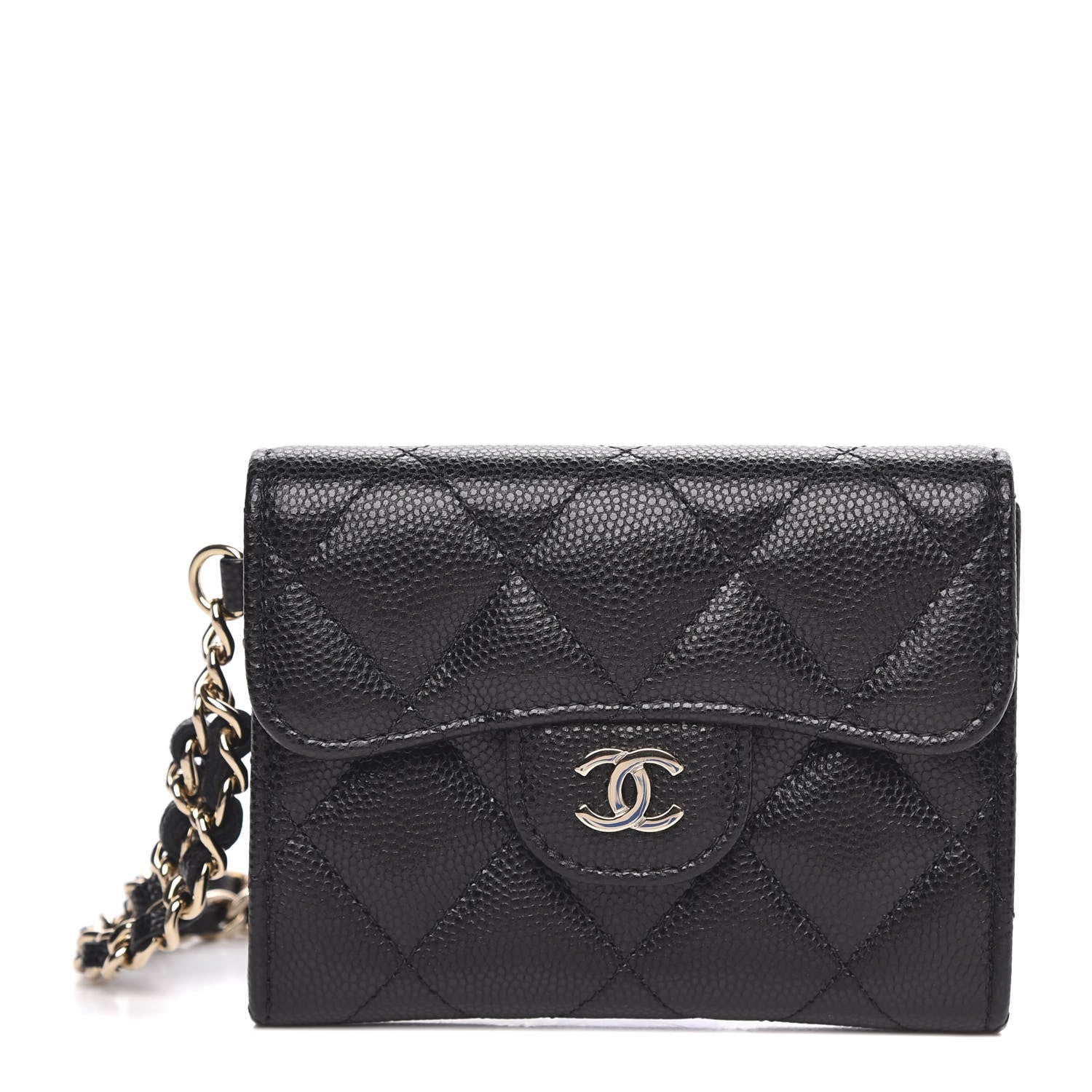 Chanel Caviar Quilted Flap Card Holder Chain Wristlet Black 1 of 9