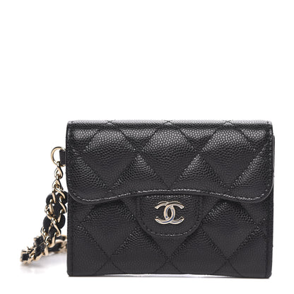 Chanel Caviar Quilted Flap Card Holder Chain Wristlet Black 1 of 9