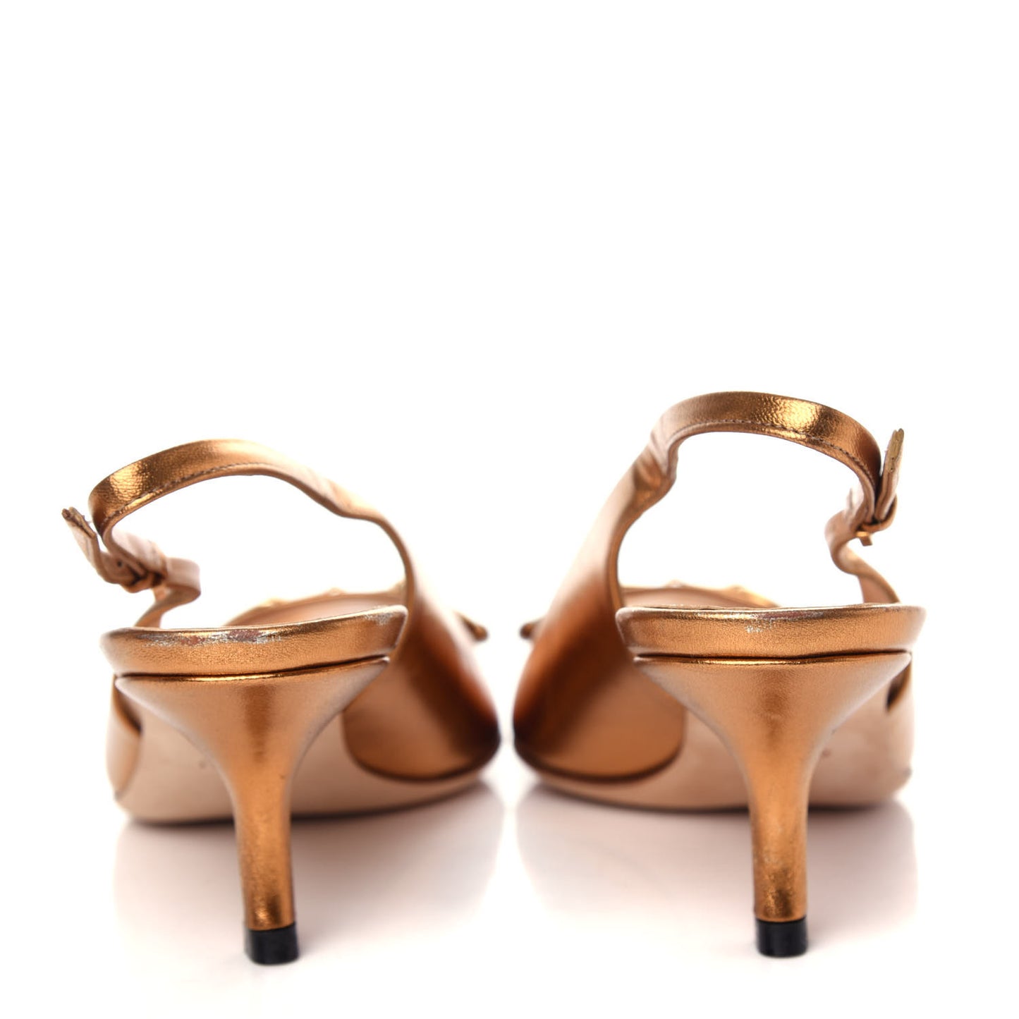 Metallic Calfskin Horsebit Peep Toe Low Heel Slingback Pumps 37.5 Gold
