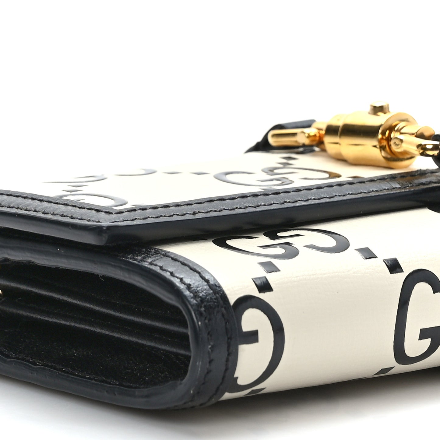 Azalea Calfskin GG Monogram Bi-Color Debossed Jackie 1961 Chain Wallet Mystic White Black