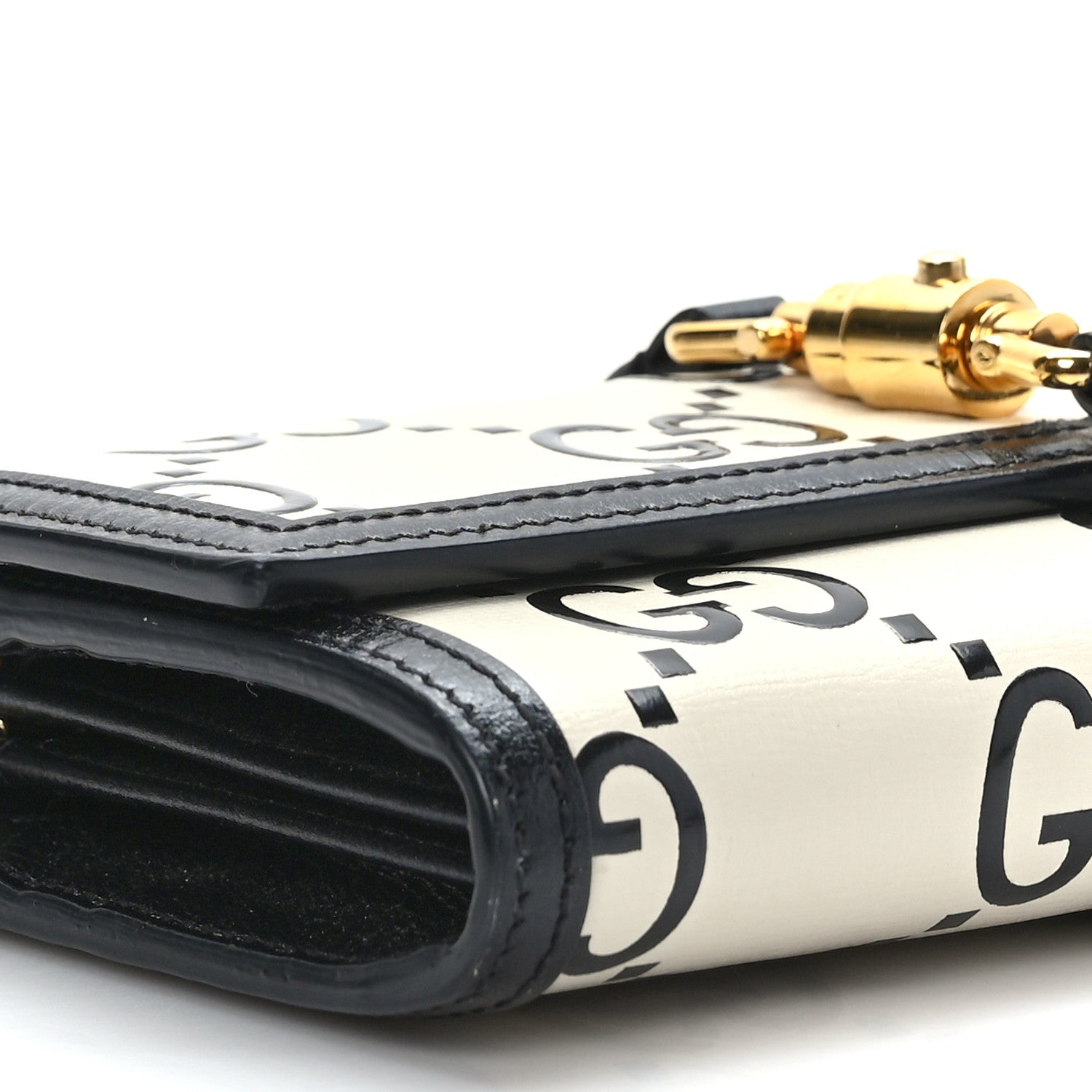 Gucci Azalea Calfskin GG Monogram Bi-Color Debossed Jackie 1961 Chain Wallet Mystic White Black 8 of 9