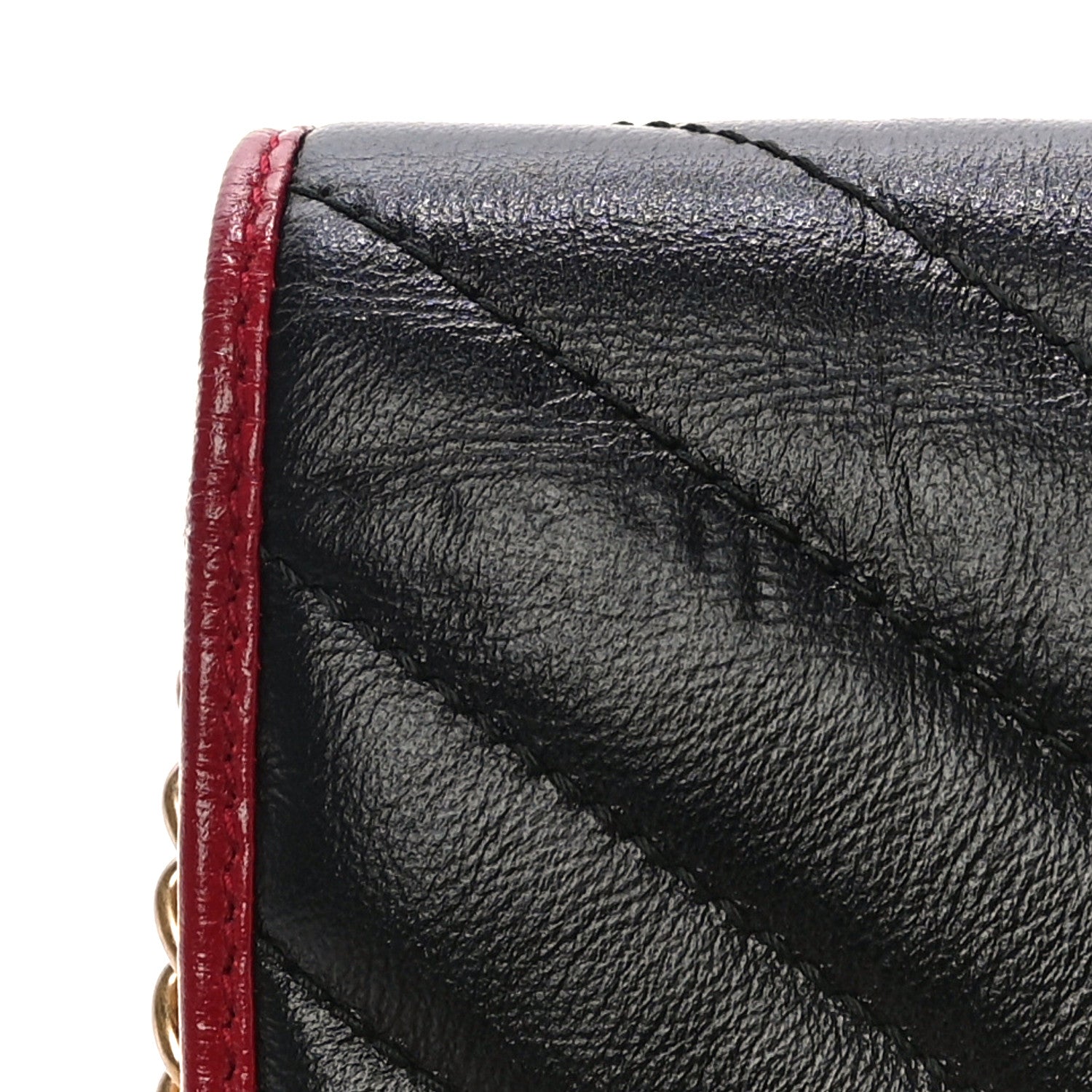 Gucci Vintage Effect Calfskin Matelasse Diagonal Torchon GG Marmont Chain Wallet Black Romantic Cherry 27 of 28