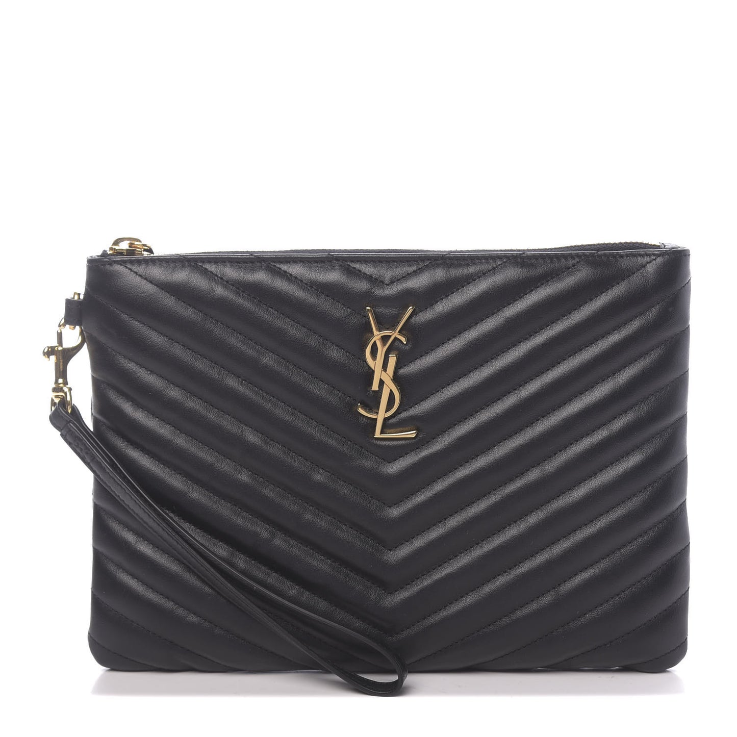 Calfskin Matelasse Chevron Monogram A5 Wristlet Black