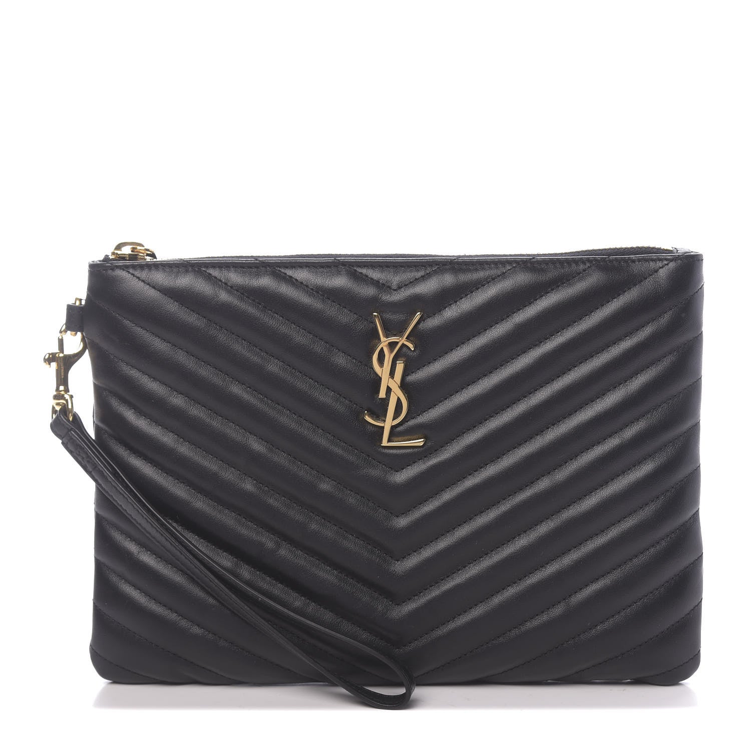 Saint Laurent Calfskin Matelasse Chevron Monogram A5 Wristlet Black 1 of 8