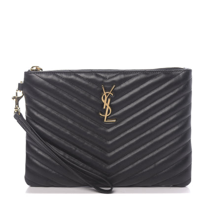 Saint Laurent Calfskin Matelasse Chevron Monogram A5 Wristlet Black 1 of 8