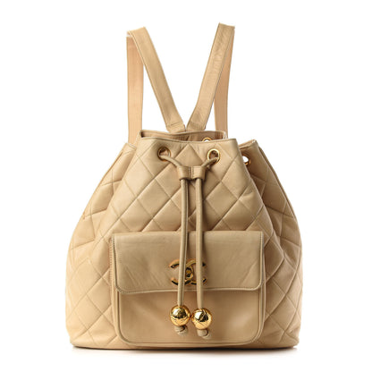 Chanel Lambskin Quilted Drawstring Backpack Beige 1 of 20