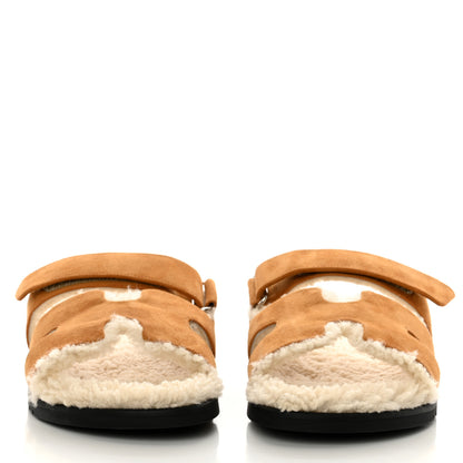 Hermes Suede Goatskin Woolskin Mens Chypre Sandals 42 Brun Fume Ecru 2 of 8