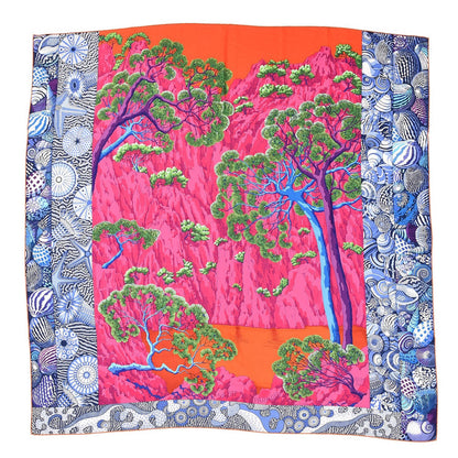 Hermes Cashmere Silk Sieste Au Paradis Shawl 140 Fuchsia Orange Bleu 1 of 6