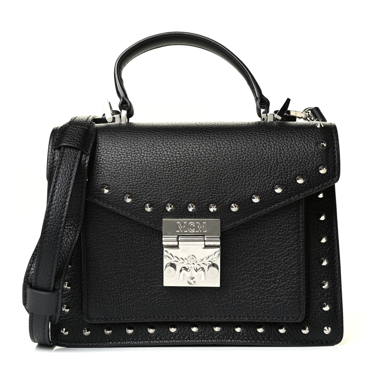 MCM Calfskin Studded Small Patricia Satchel Black 1 of 7