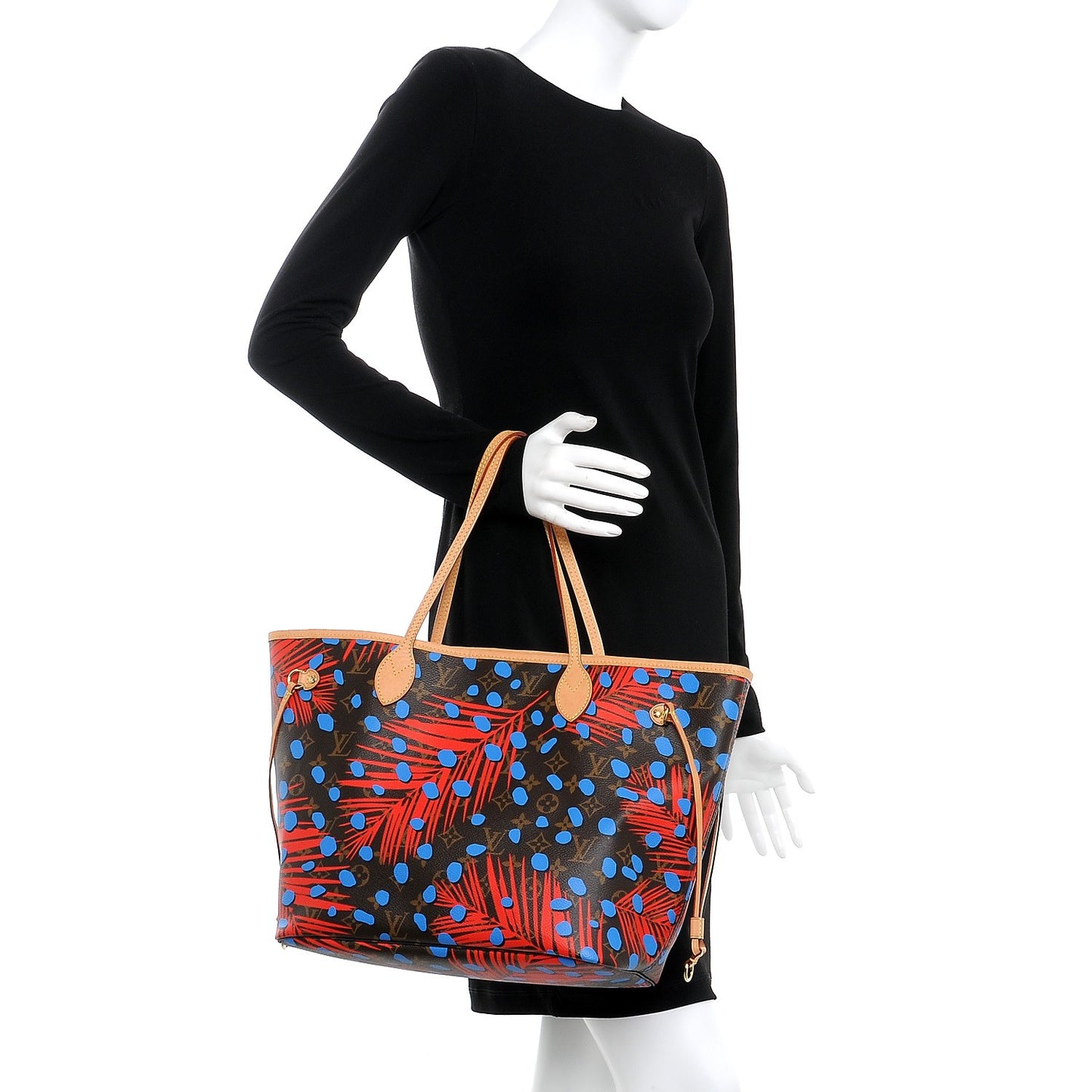 Monogram Jungle Dots Neo Neverfull MM Coquelicot Denim
