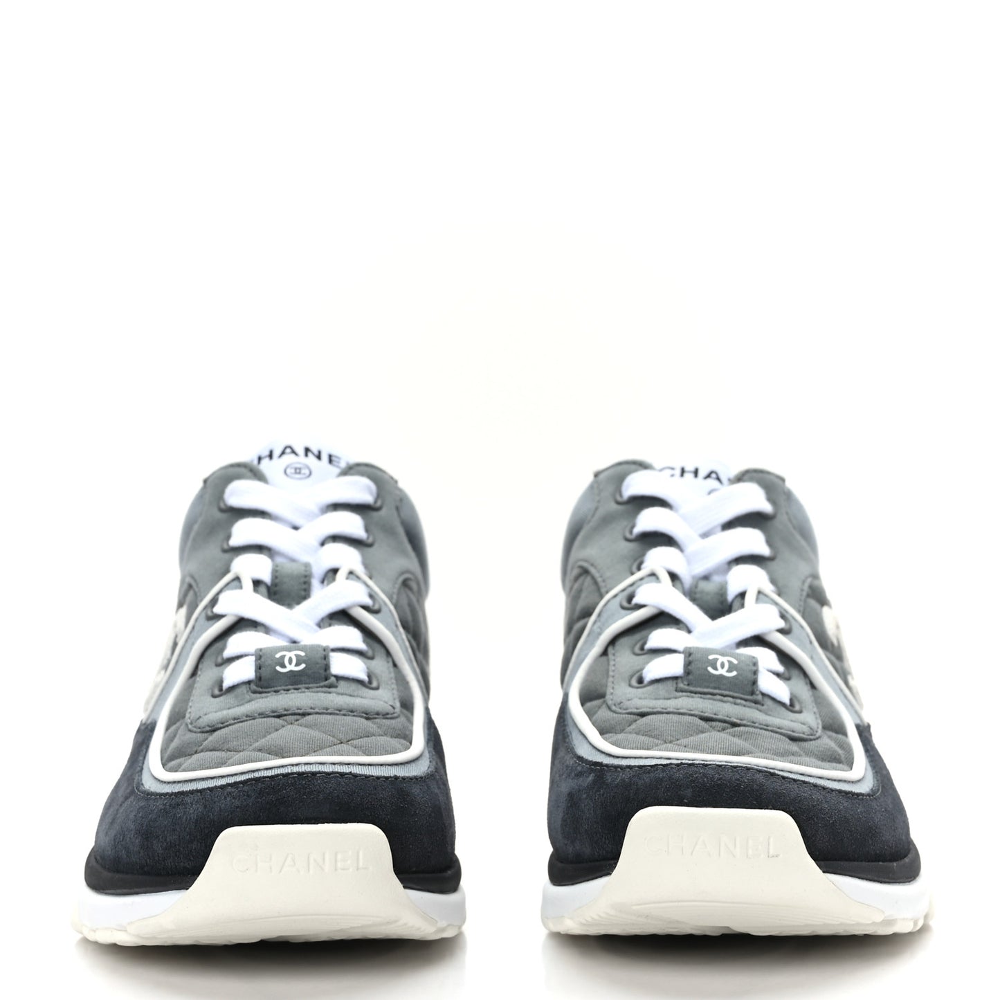 Fabric Suede Calfskin Quilted CC Sneakers 37 Dark Grey