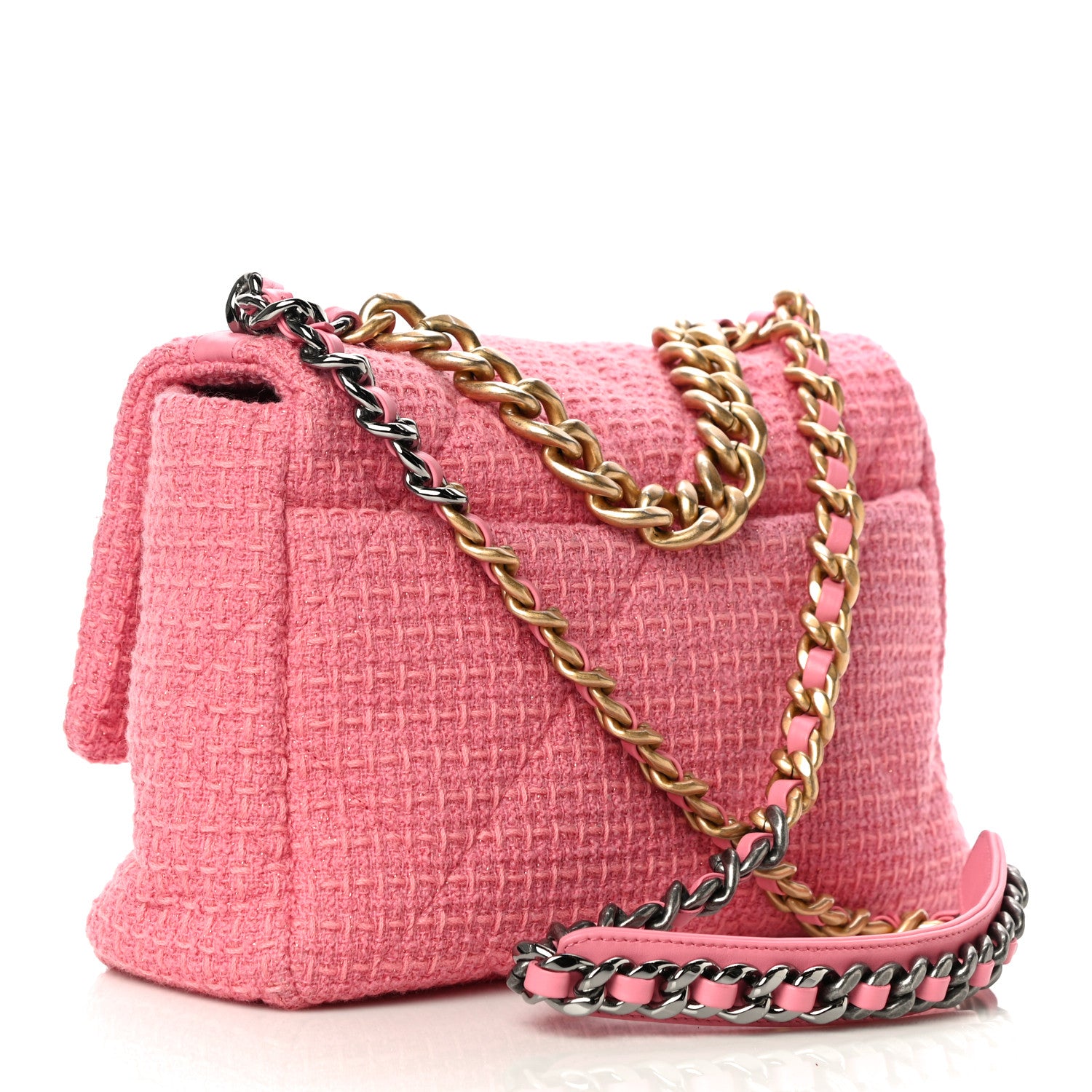 Chanel Metallic Tweed Quilted Large Chanel 19 Flap Pink 3 of 12