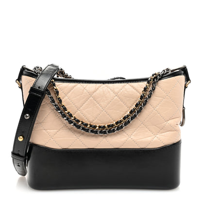 Chanel Aged Calfskin Quilted New Medium Gabrielle Hobo Beige Black 1 of 11