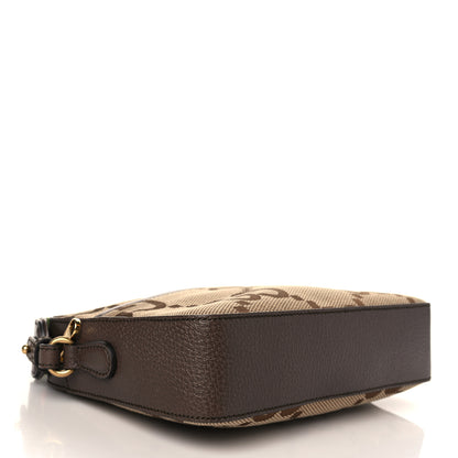 Gucci Monogram Jumbo GG Textured Dollar Calfskin Web Messenger Shoulder Bag Camel Ebony New Acero 4 of 8