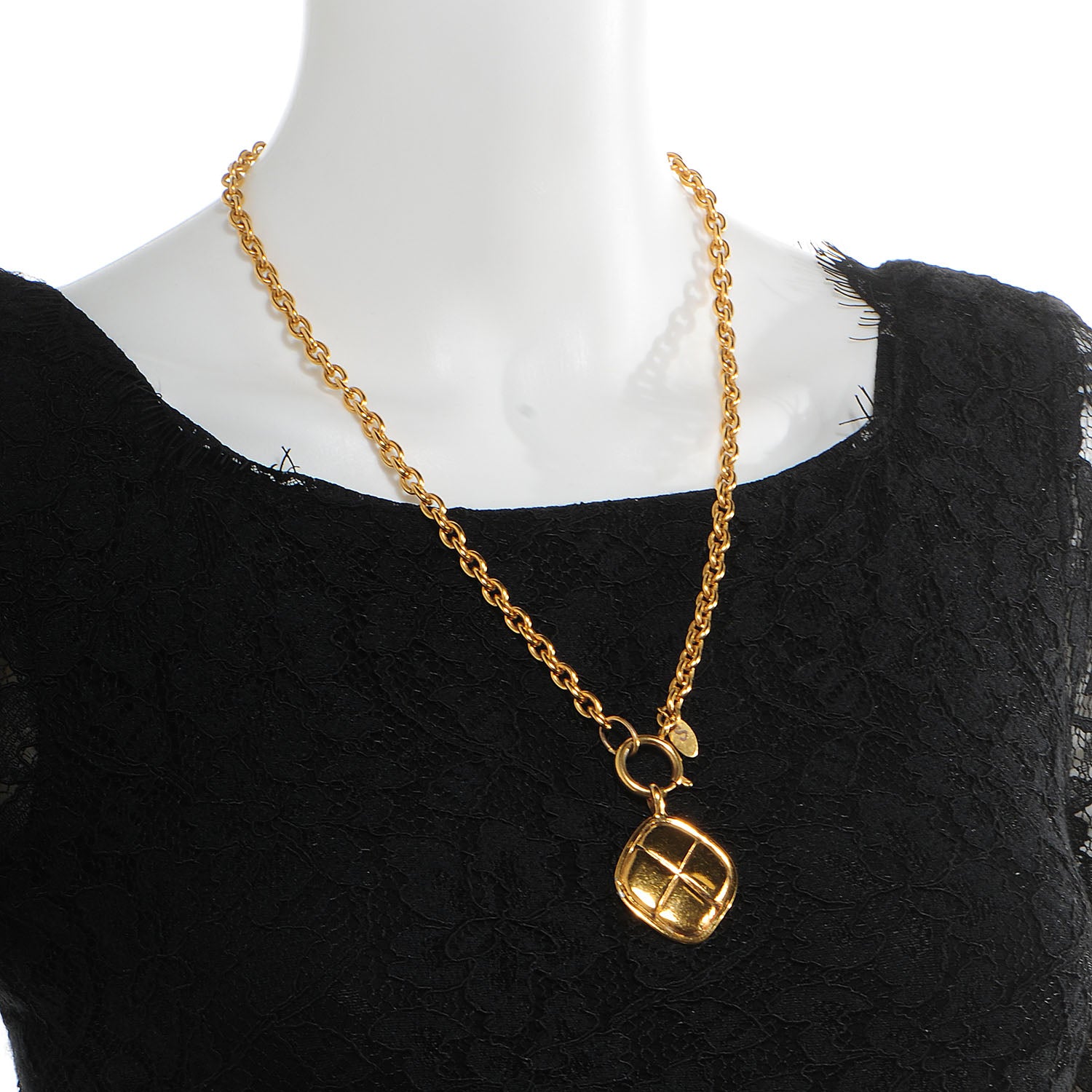 Chanel Quilted Pendant Chain Necklace Gold 2 of 8