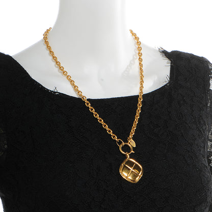 Chanel Quilted Pendant Chain Necklace Gold 2 of 8