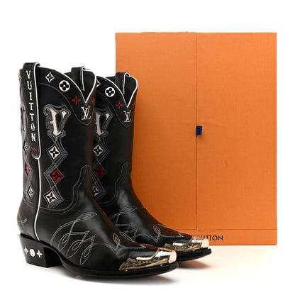 Louis Vuitton Calfskin LV Texan Mens Rider Boots 10.5 Black Silver 10 of 10