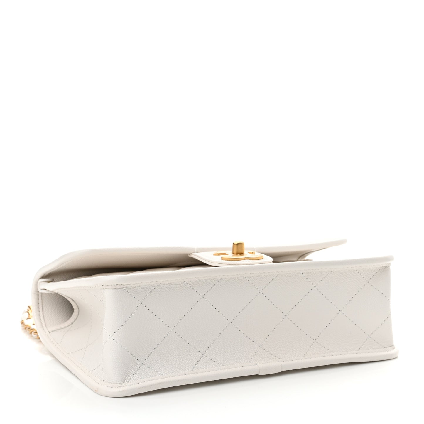Caviar Quilted School Memory Small Top Handle Flap White
