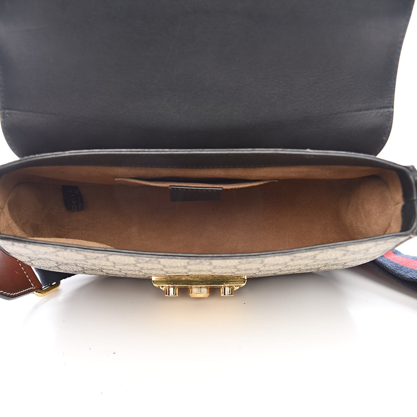GG Supreme Monogram Web Medium Padlock Messenger Shoulder Bag Black