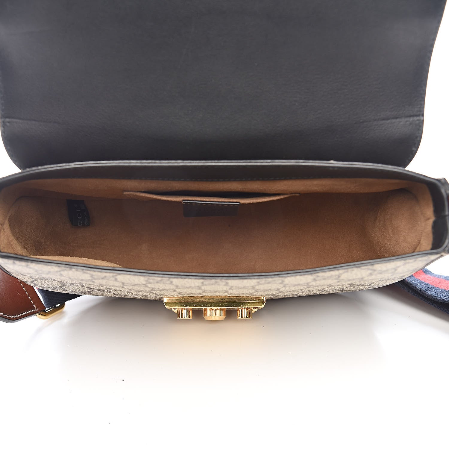 Gucci GG Supreme Monogram Web Medium Padlock Messenger Shoulder Bag Black 5 of 12