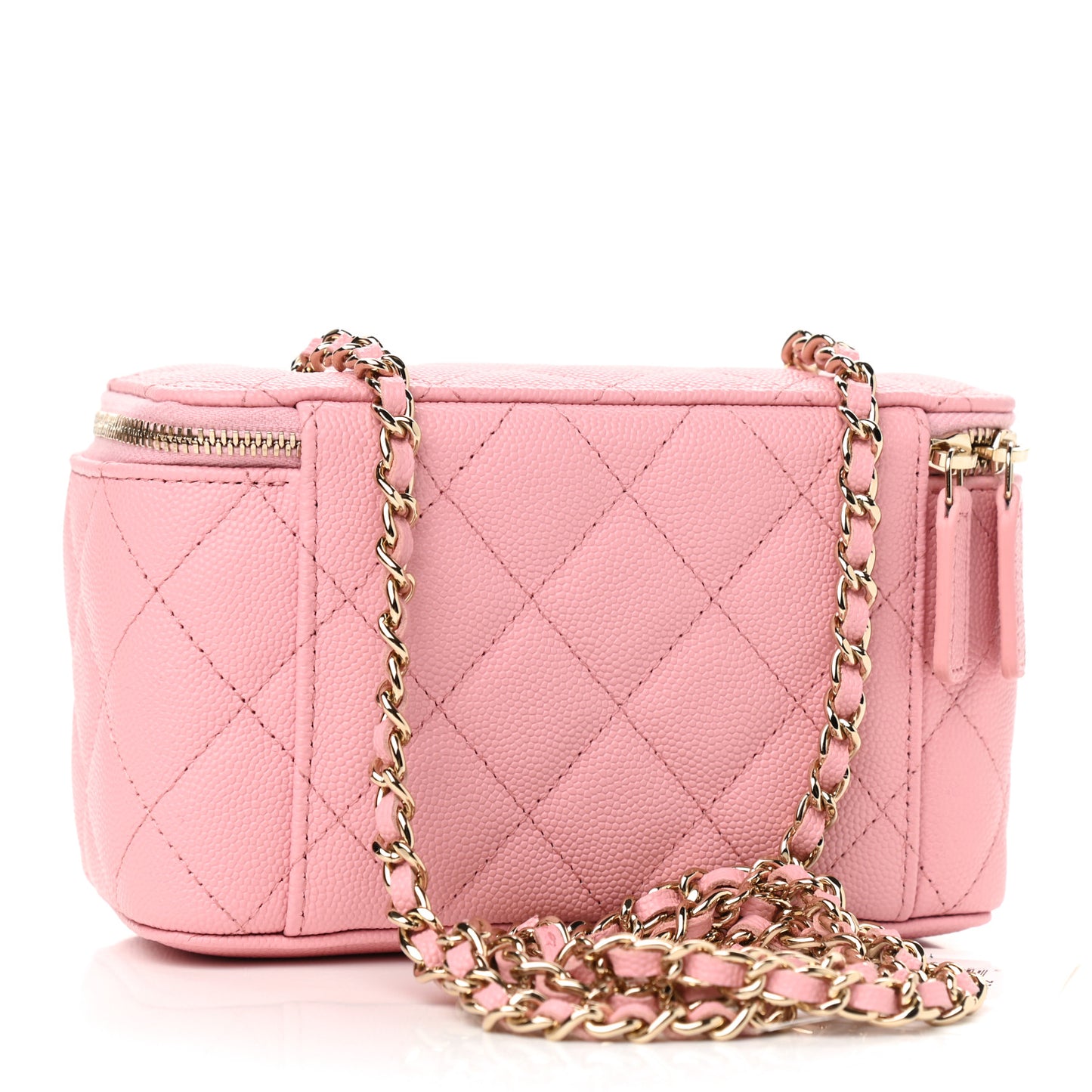 Caviar Quilted Small Vanity Case With Chain Pink