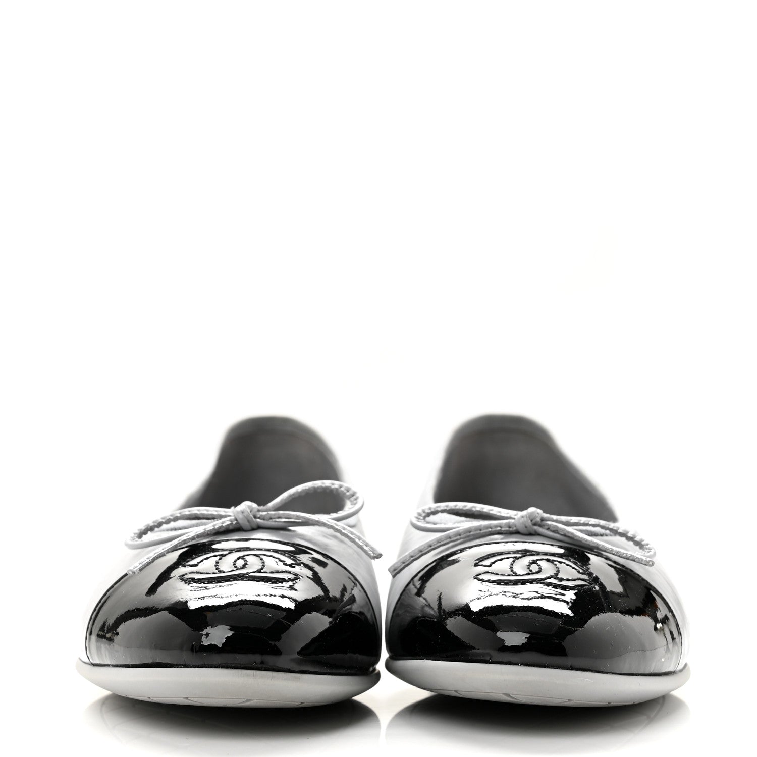 Chanel Shiny Crumpled Calfskin Patent CC Cap Toe Ballerina Flats 39 Grey Black 3 of 10