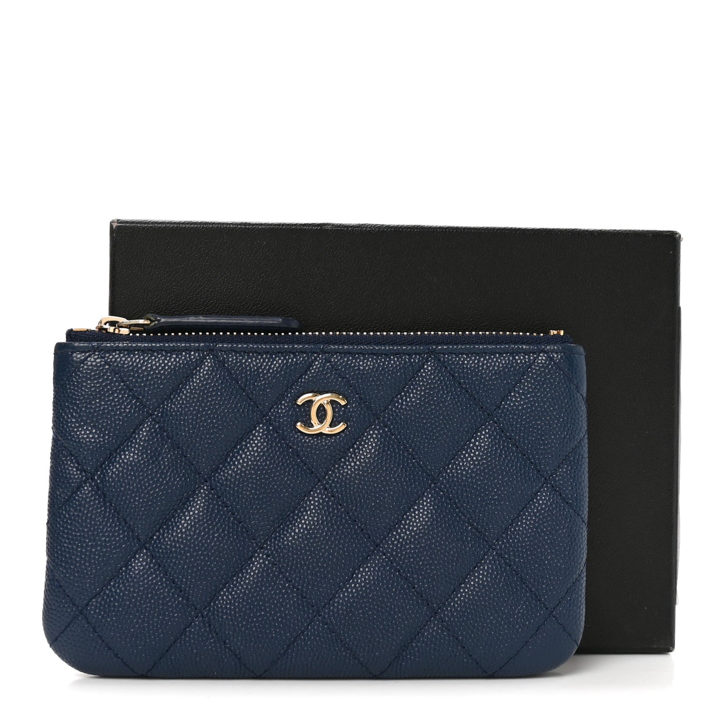 Caviar Quilted Small Cosmetic Case Navy Blue