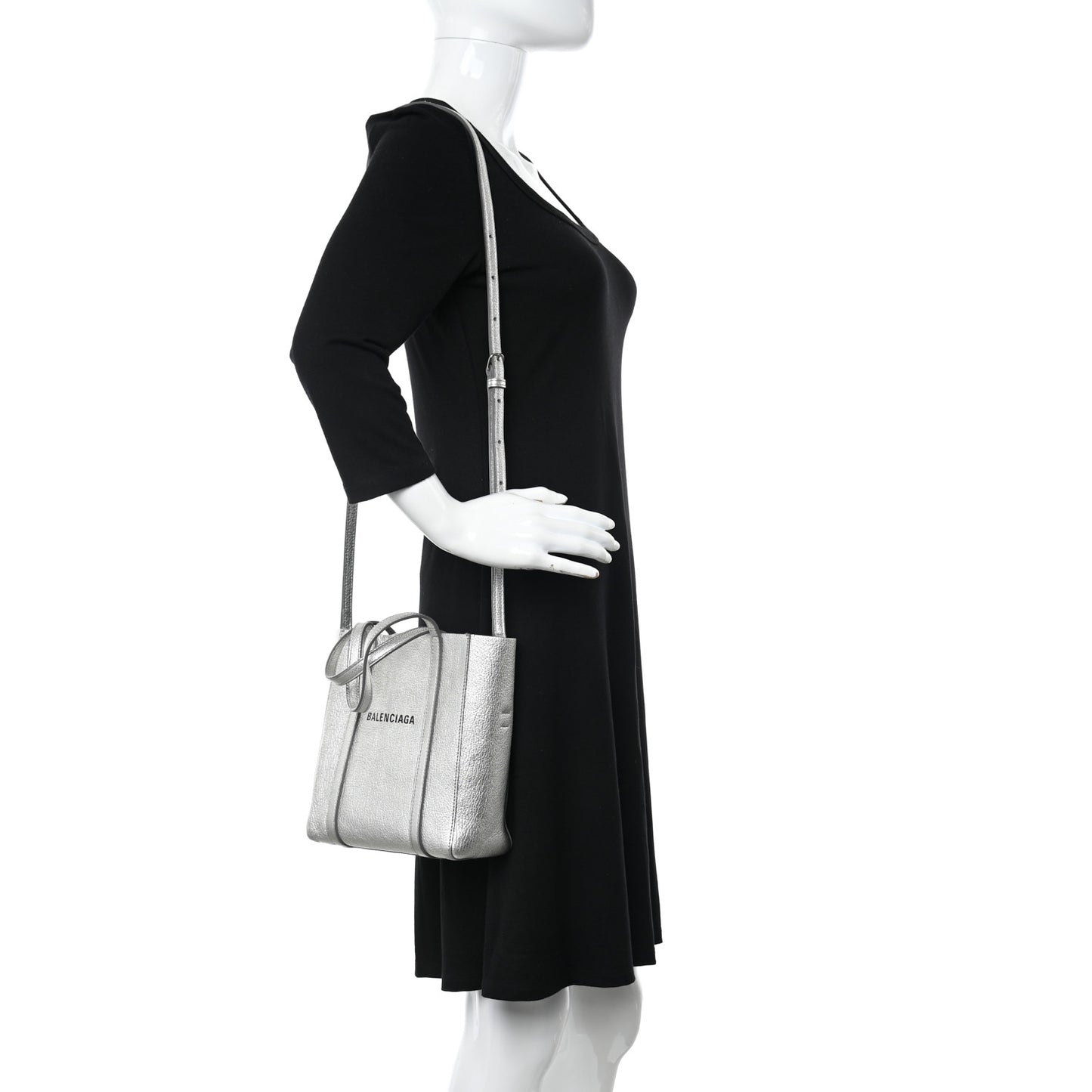 Metallic Goatskin Logo XXS Everyday Tote Argent Black