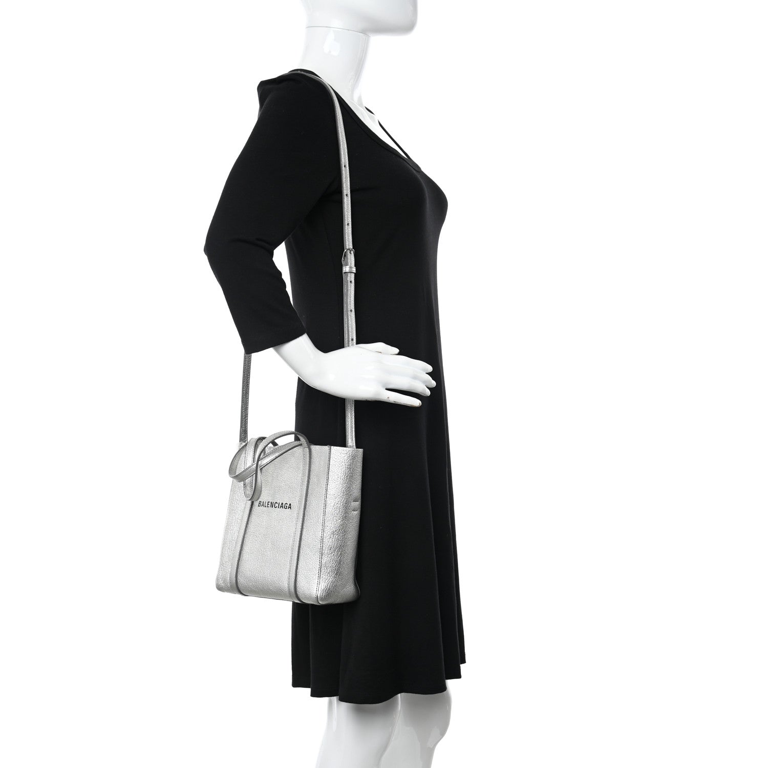 Balenciaga Metallic Goatskin Logo XXS Everyday Tote Argent Black 2 of 13