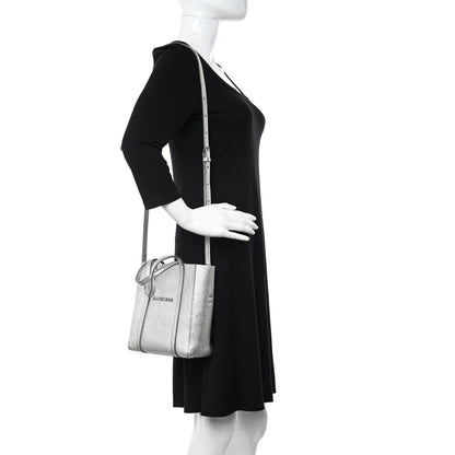 Balenciaga Metallic Goatskin Logo XXS Everyday Tote Argent Black 2 of 13