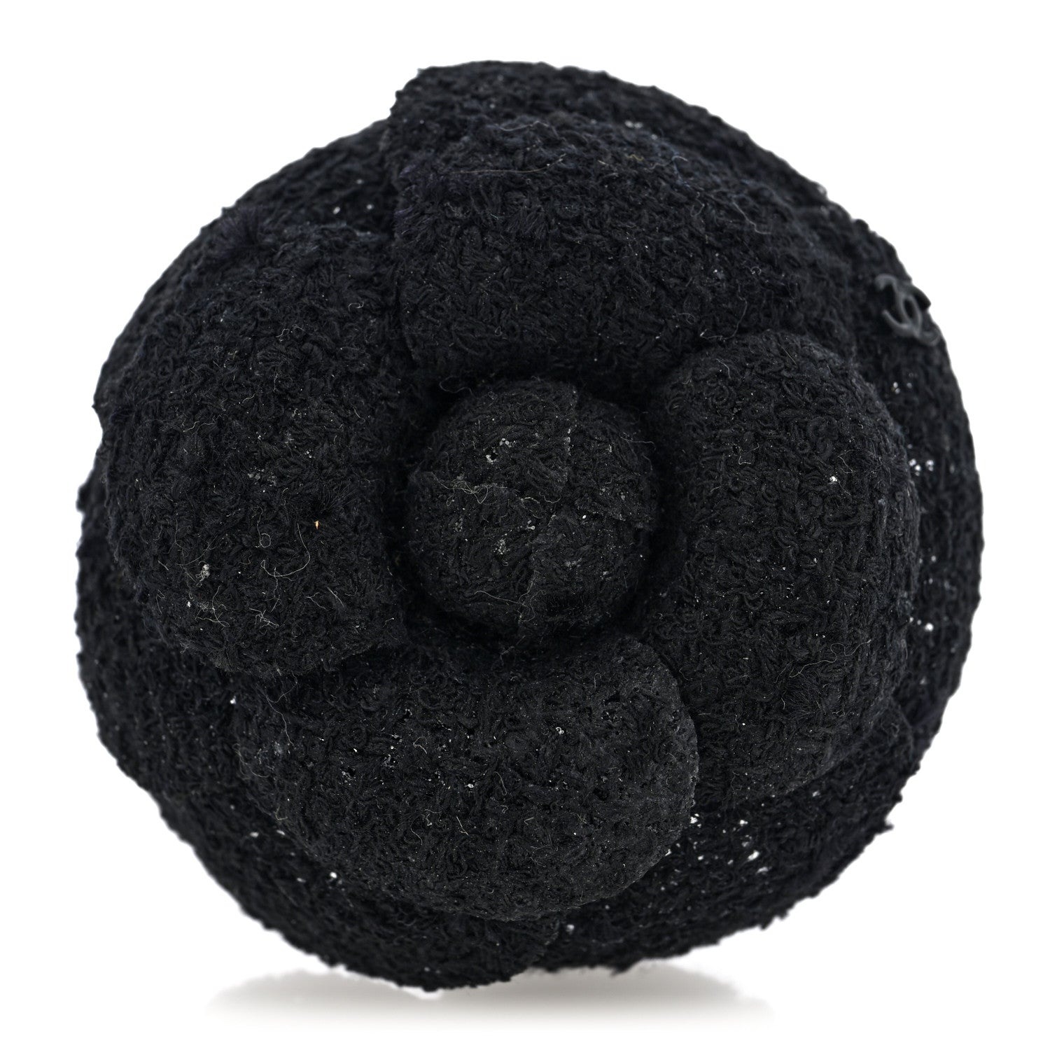 Chanel Tweed Camellia Pin Brooch Black 1 of 3