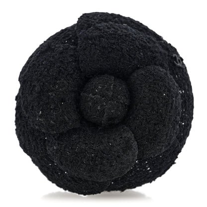 Chanel Tweed Camellia Pin Brooch Black 1 of 3