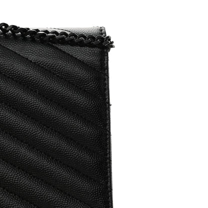 Saint Laurent Grain De Poudre Matelasse Chevron Monogram Monochrome Envelope Chain Wallet Black 14 of 14