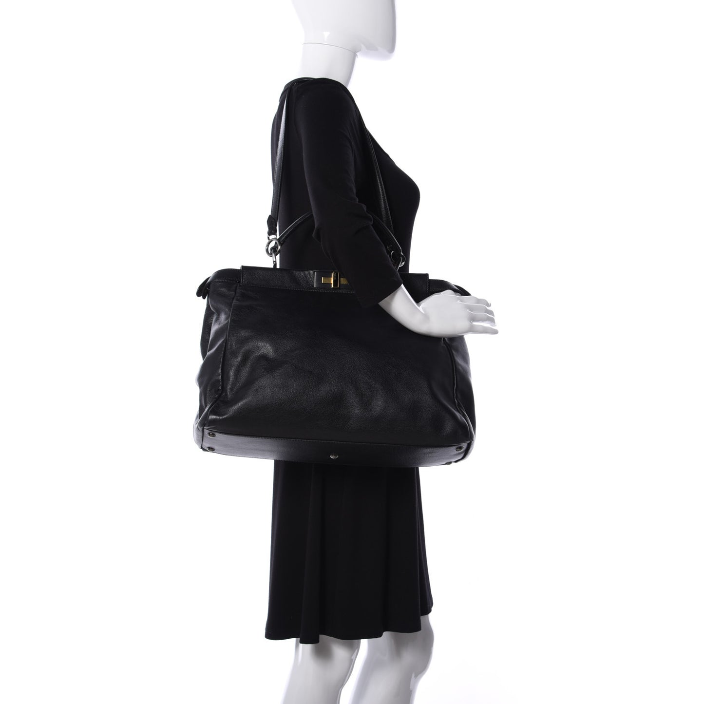 Vitello Suede Large Peekaboo Iconic Satchel Black