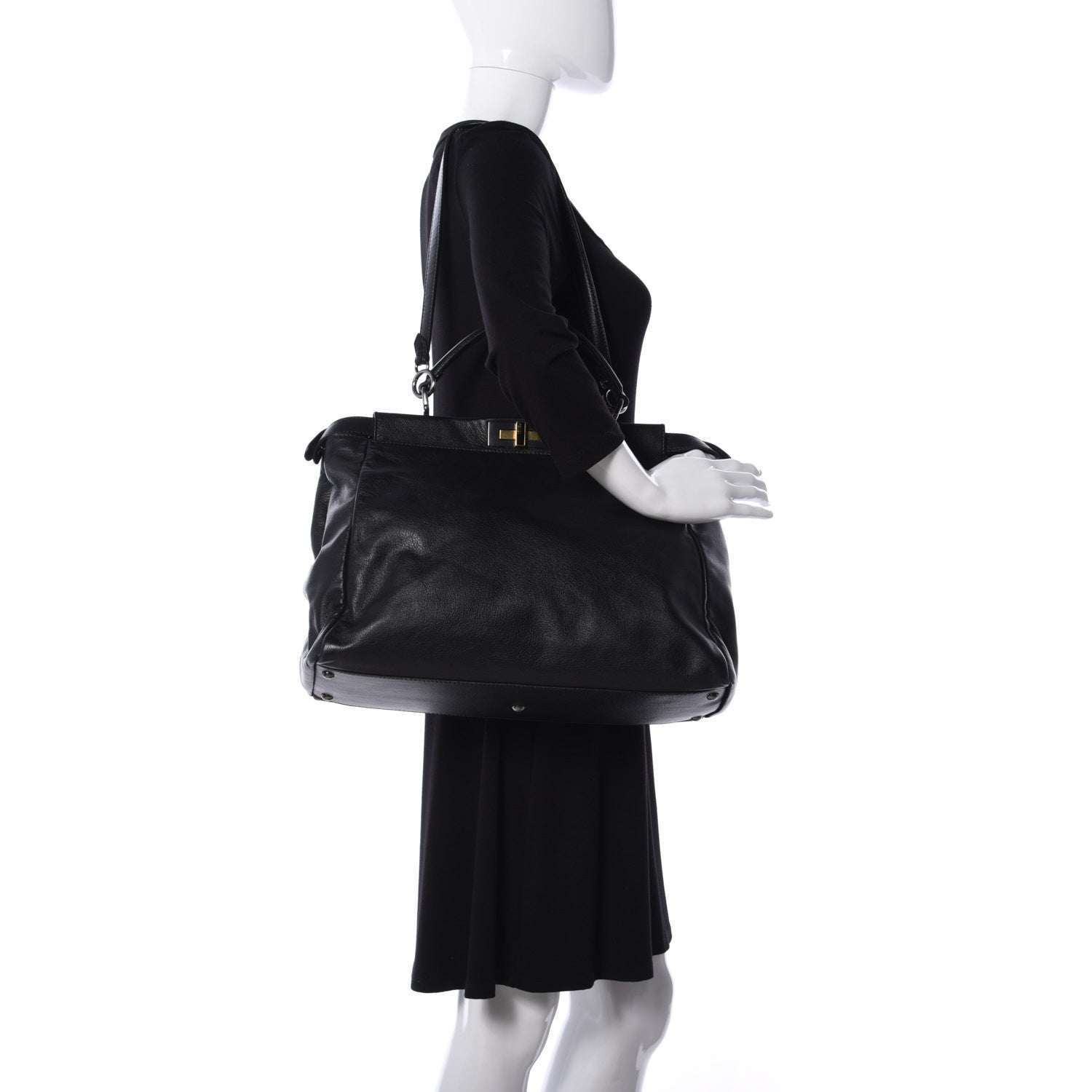 Fendi Vitello Suede Large Peekaboo Iconic Satchel Black 2 of 8