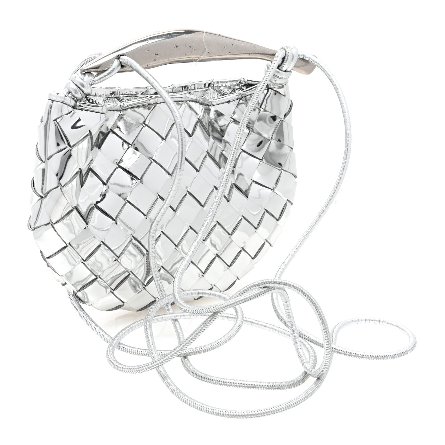 Mirror Laminated Nappa Intrecciato Mini Sardine Bag Silver