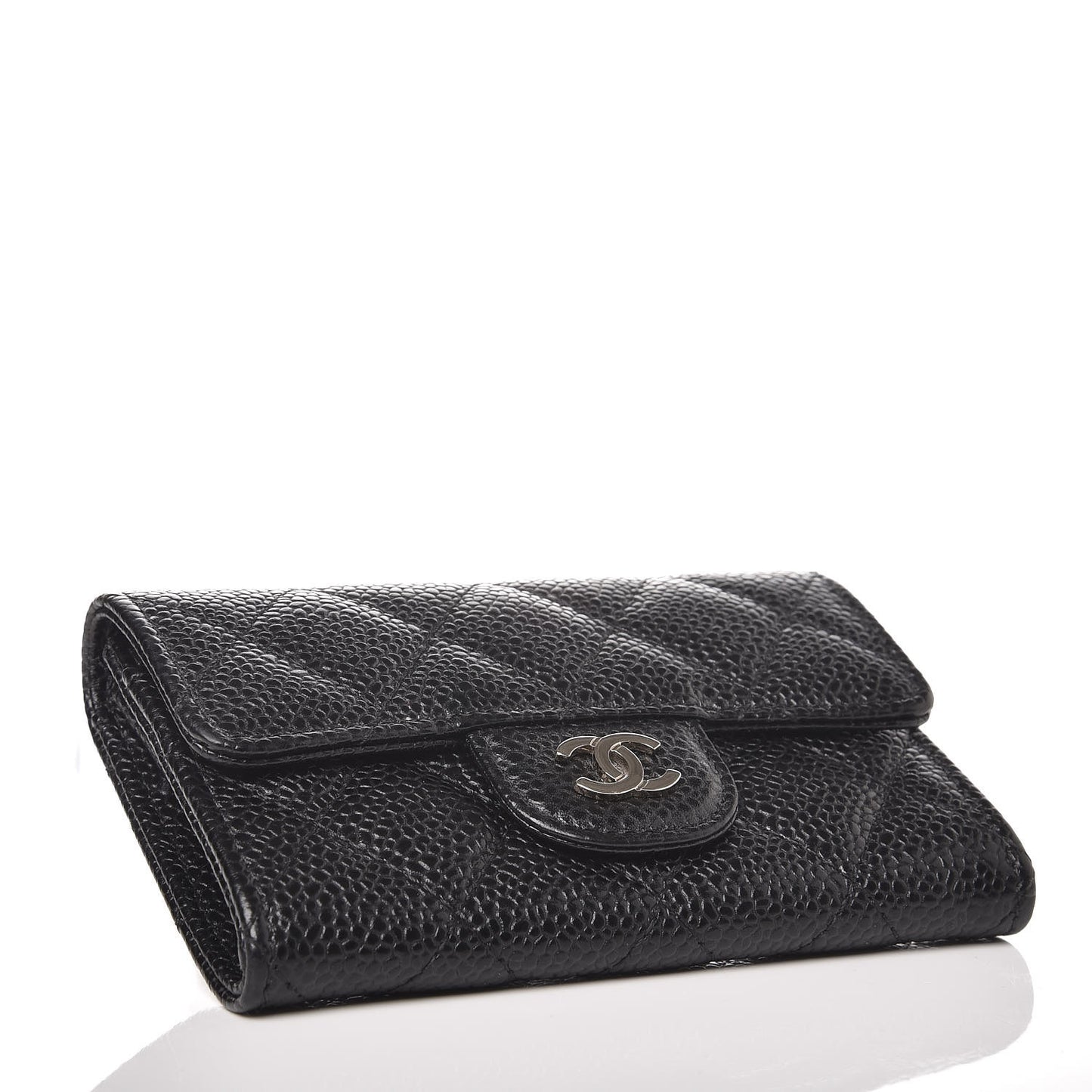 Caviar Quilted Flap Card Holder Black