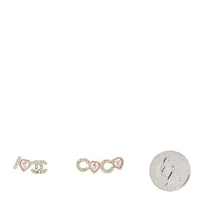 Chanel Metal Strass I Love Coco Heart Earrings Gold Pink 2 of 5