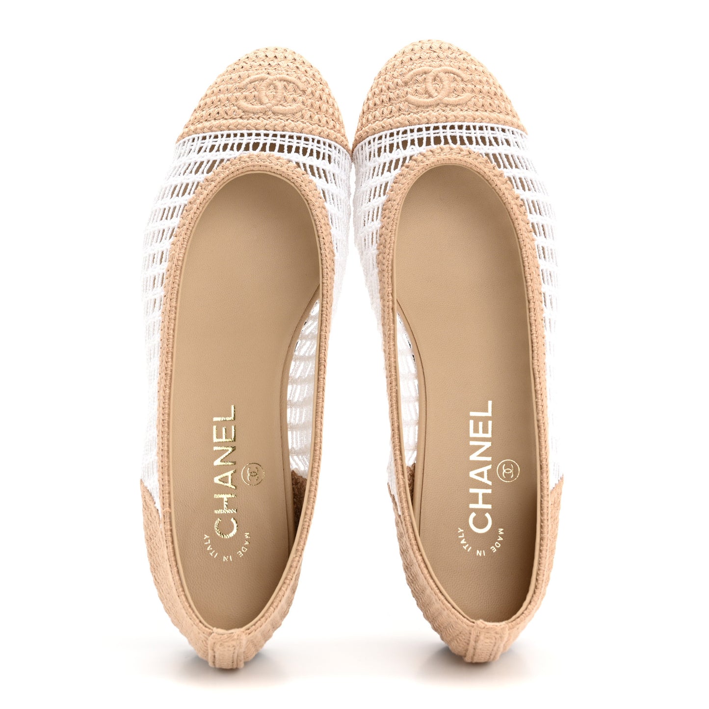 Raffia Cap Toe Ballerina Flats 39 White Beige