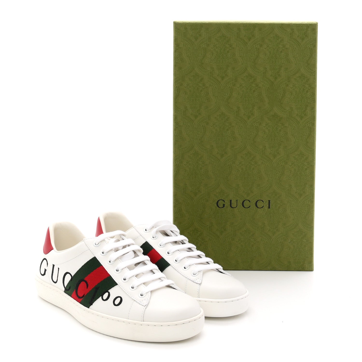 Gucci Calfskin Gucci 100 Mens Ace Sneakers 6 White Hibiscus Red 6 White Hibiscus Red 10 of 10