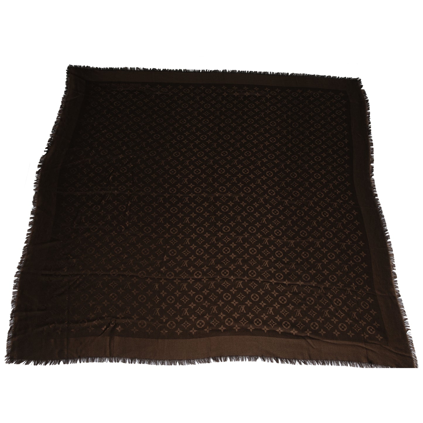 Wool Silk Monogram Shawl Brown
