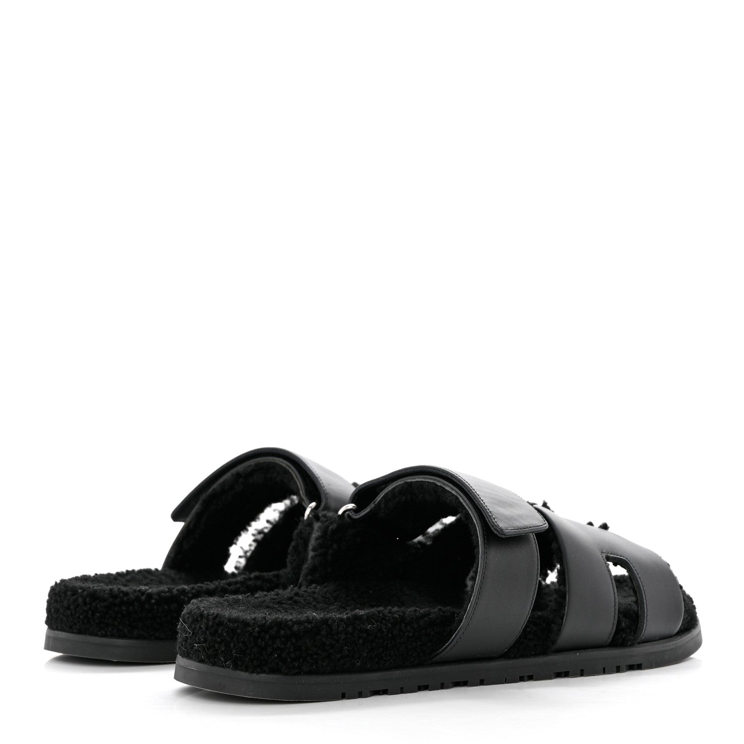 Hermes Calfskin Woolskin Mens Chypre Sandals 43 Black 4 of 8