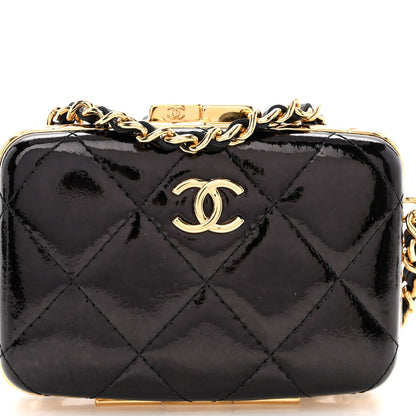 Chanel Glazed Goatskin Quilted Small Box With Chain Black 9 of 11