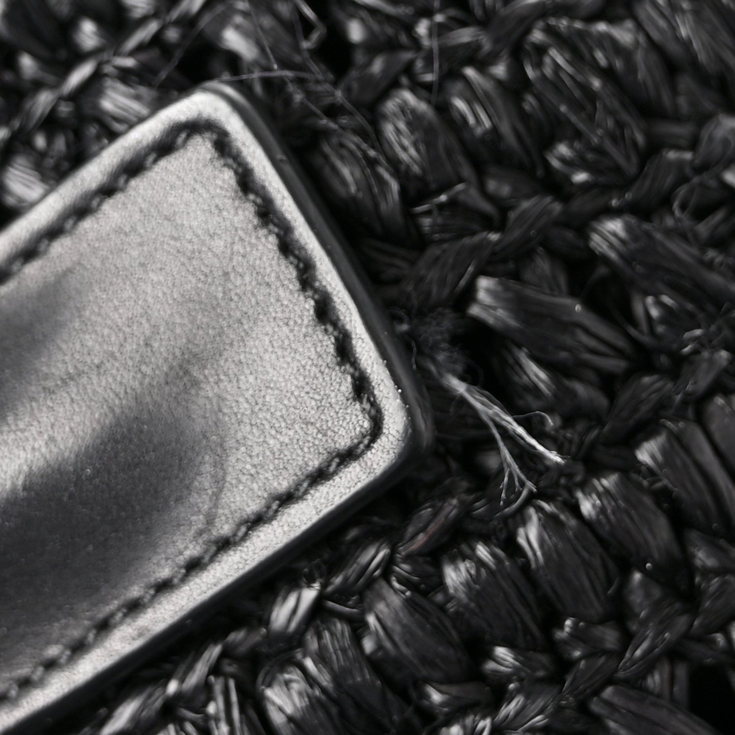 Raffia Calfskin Panier Rectangle Tote Black