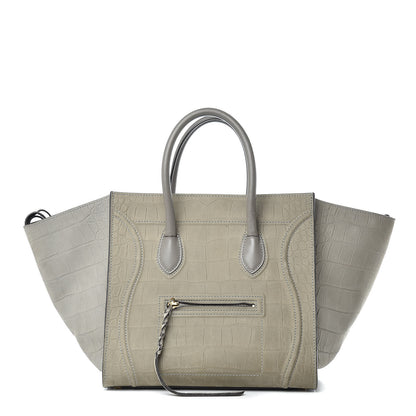 Celine Crocodile Embossed Nubuck Medium Phantom Luggage Grey 1 of 24